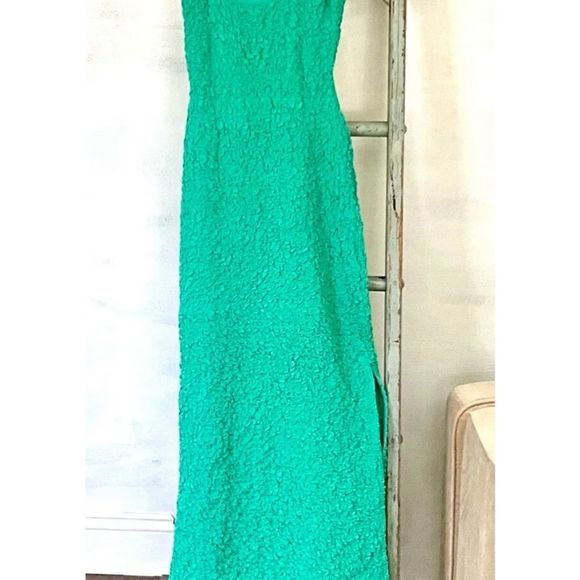 Free People Za Za Midi Maxi Dress Fitted Cutout Puckered Smocked Green Blue - Picture 5 of 6
